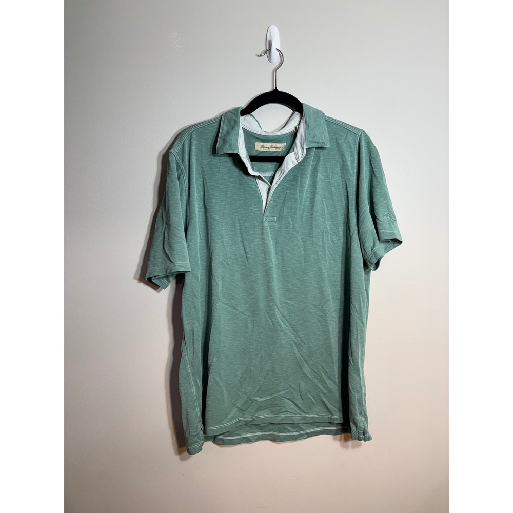 Tommy Bahama Mens XL Seafoam Green Modal Blend Slub Short Sleeve Polo Shirt